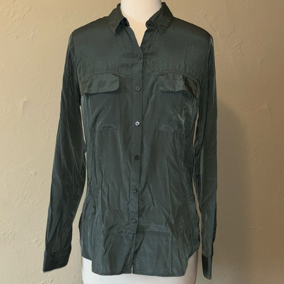 EXPRESS casual button up shirt with double breast pockets women’s small petite - Picture 2 of 13